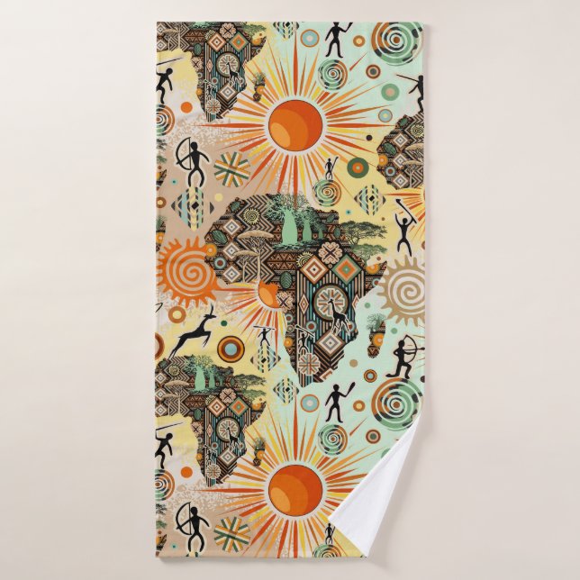 Africa Map Decorative Tribal Elements Pattern Bath Towel Set (Bath Towel)