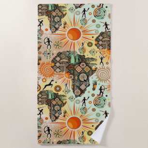 Africa Map Decorative Tribal Elements Pattern Beach Towel