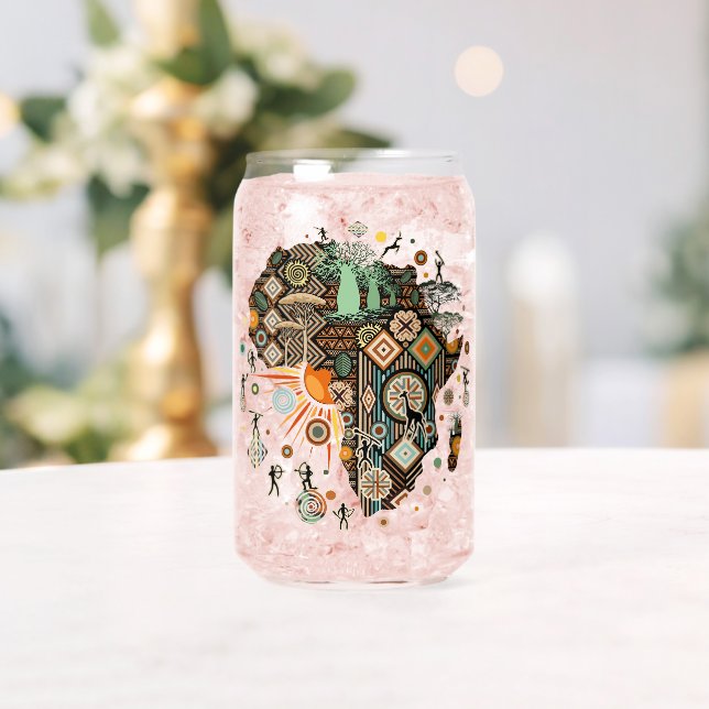 Africa Map Decorative Tribal Elements Pattern Can Glass (Insitu (Wedding))