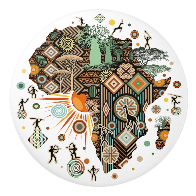 Africa Map Decorative Tribal Elements Pattern Ceramic Knob (Front)