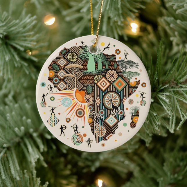 Africa Map Decorative Tribal Elements Pattern Ceramic Tree Decoration (Tree)