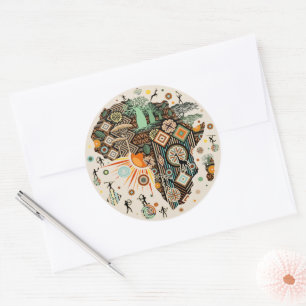 Africa Map Decorative Tribal Elements Pattern Classic Round Sticker