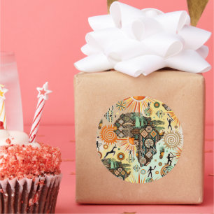 Africa Map Decorative Tribal Elements Pattern Classic Round Sticker