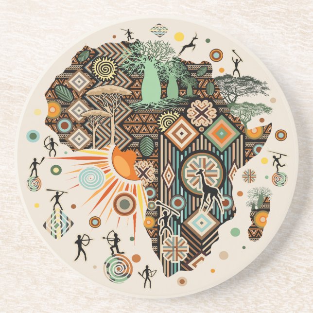 Africa Map Decorative Tribal Elements Pattern Coaster (Front)
