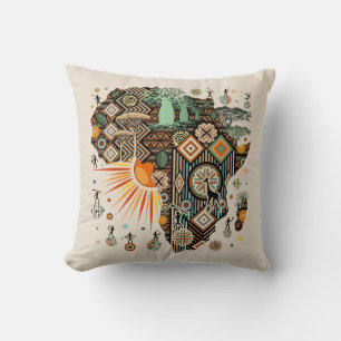 Africa Map Decorative Tribal Elements Pattern Cushion