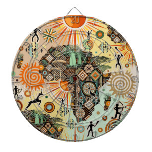 Africa Map Decorative Tribal Elements Pattern Dartboard