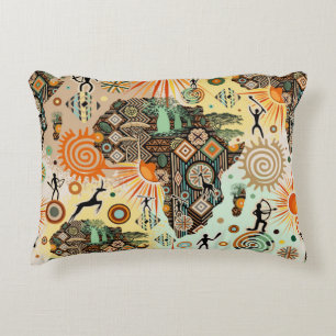 Africa Map Decorative Tribal Elements Pattern Decorative Cushion