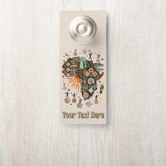 Africa Map Decorative Tribal Elements Pattern Door Hanger (On Knob)