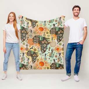 Africa Map Decorative Tribal Elements Pattern Fleece Blanket