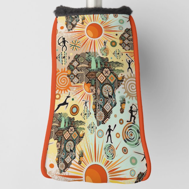 Africa Map Decorative Tribal Elements Pattern Golf Head Cover (Rotate 90)