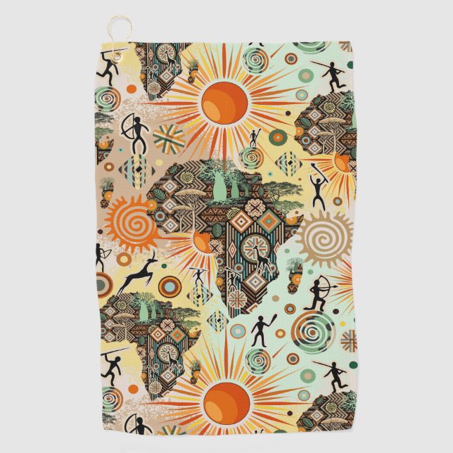 Africa Map Decorative Tribal Elements Pattern Golf Towel (Front)