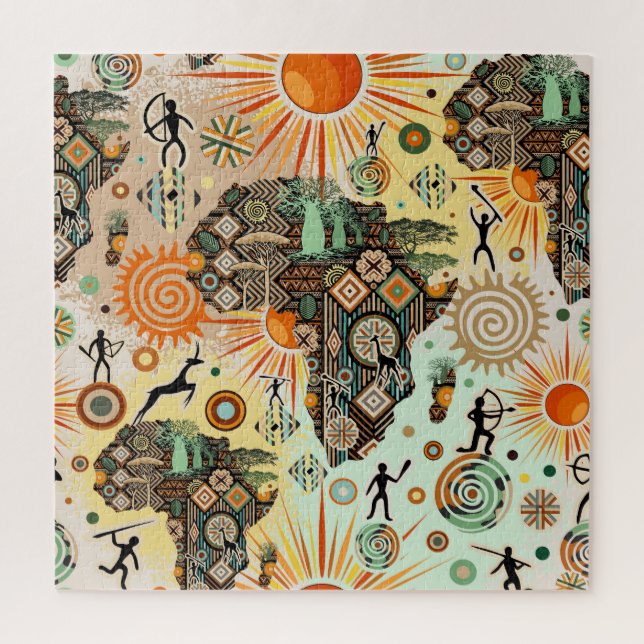 Africa Map Decorative Tribal Elements Pattern Jigsaw Puzzle (Vertical)