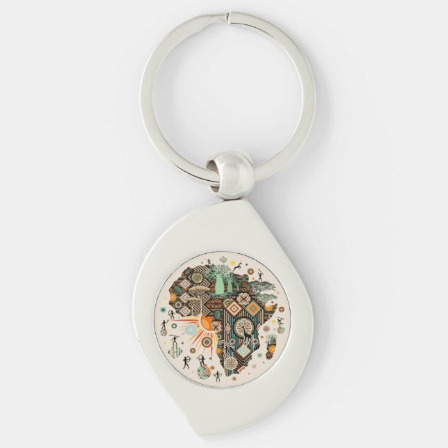 Africa Map Decorative Tribal Elements Pattern Key Ring (Front)