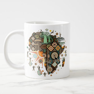 Africa Map Decorative Tribal Elements Pattern Large Coffee Mug