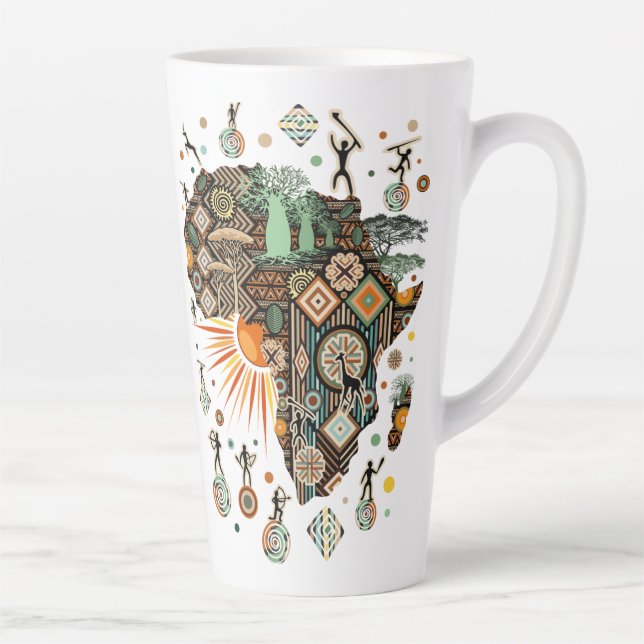 Africa Map Decorative Tribal Elements Pattern Latte Mug (Right)