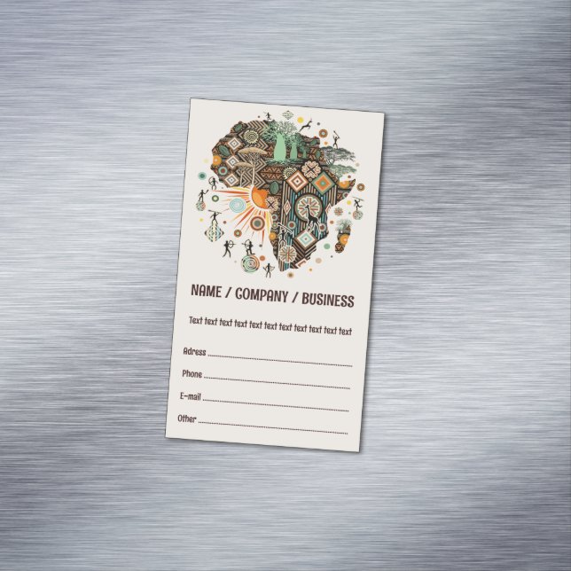Africa Map Decorative Tribal Elements Pattern Magnetic Business Card (In Situ)