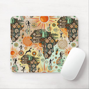 Africa Map Decorative Tribal Elements Pattern Mouse Mat