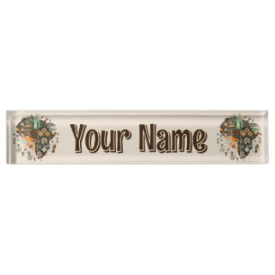 Africa Map Decorative Tribal Elements Pattern Nameplate