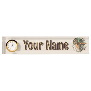 Africa Map Decorative Tribal Elements Pattern Nameplate