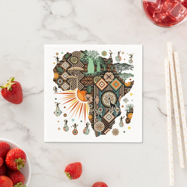 Africa Map Decorative Tribal Elements Pattern Napkin (Insitu)