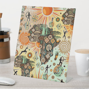 Africa Map Decorative Tribal Elements Pattern Pedestal Sign