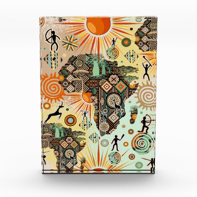 Africa Map Decorative Tribal Elements Pattern Photo Block (Front)