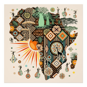 Africa Map Decorative Tribal Elements Pattern Photo Print