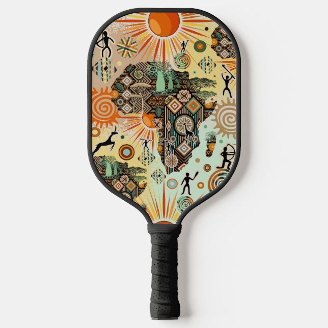 Africa Map Decorative Tribal Elements Pattern Pickleball Paddle (Front)