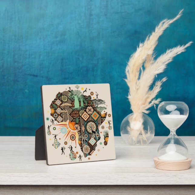 Africa Map Decorative Tribal Elements Pattern Plaque (Insitu)