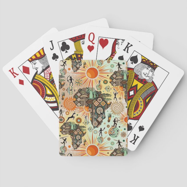 Africa Map Decorative Tribal Elements Pattern Playing Cards (Back)