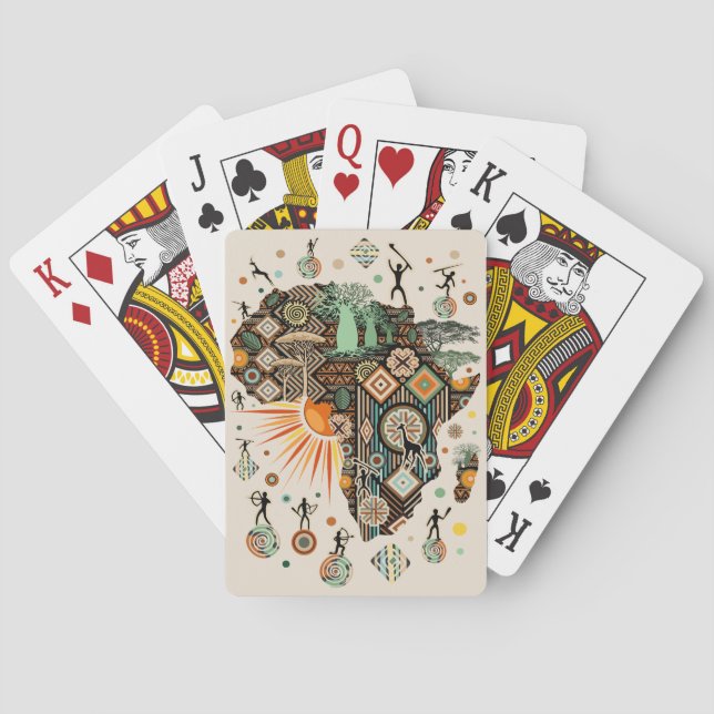 Africa Map Decorative Tribal Elements Pattern Playing Cards (Back)