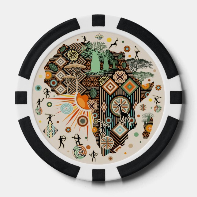 Africa Map Decorative Tribal Elements Pattern Poker Chips (Front)