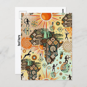 Africa Map Decorative Tribal Elements Pattern Postcard