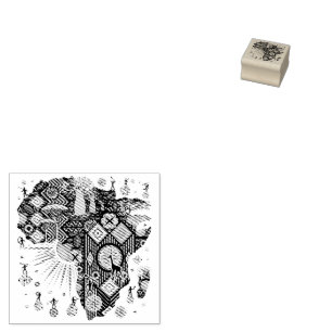 Africa Map Decorative Tribal Elements Pattern Rubber Stamp