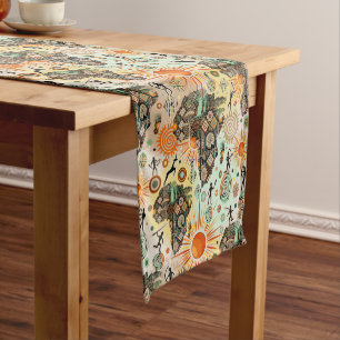 Africa Map Decorative Tribal Elements Pattern Short Table Runner