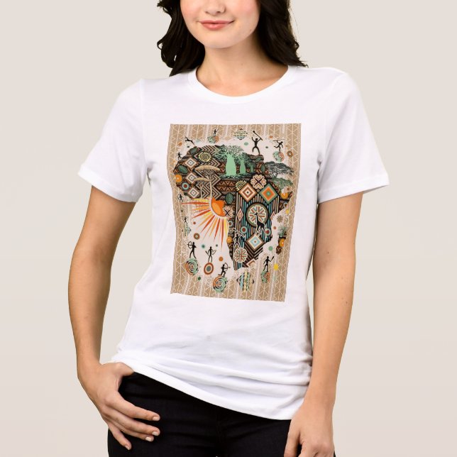 Africa Map Decorative Tribal Elements Pattern Tri-Blend Shirt (Front)