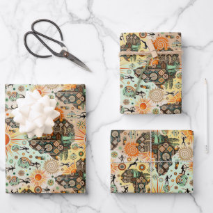 Africa Map Decorative Tribal Elements Pattern Wrapping Paper Sheet
