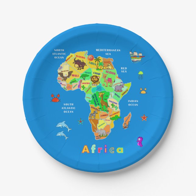Africa Map for kids Paper Plate (Front)