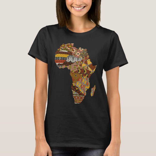 Africa Map Kente Cloth Black History Month Afro Af T-Shirt (Front)