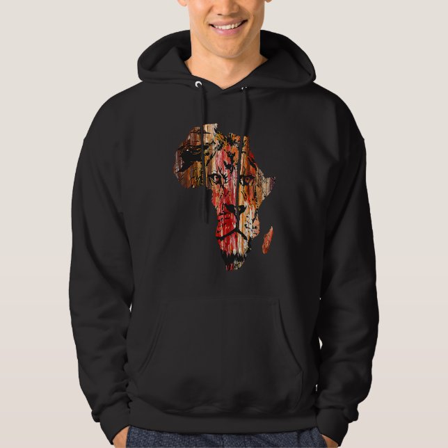 Africa Map Lion Head Face African Safari Wildlife  Hoodie (Front)