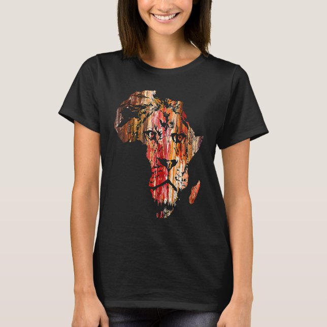 Africa Map Lion Head Face African Safari Wildlife  T-Shirt (Front)