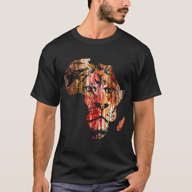 Africa Map Lion Head Face African Safari Wildlife  T-Shirt (Front)