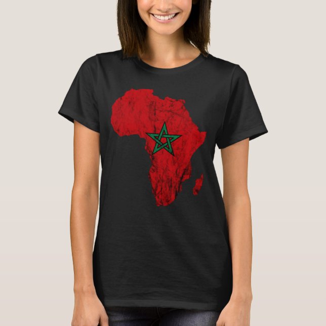 Africa Map Outline Moroccan Flag Morocco Travel T-Shirt (Front)