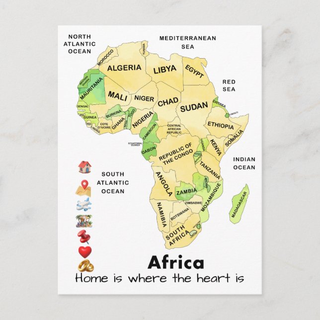 Africa Map Personalize Custom Invitation Postcard (Front)