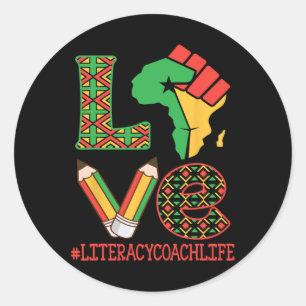 Africa Map Raised Fist Love Literacy Coach Life Ed Classic Round Sticker