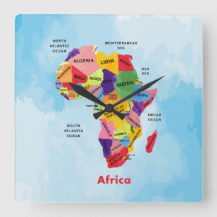 Africa Map Square Wall Clock