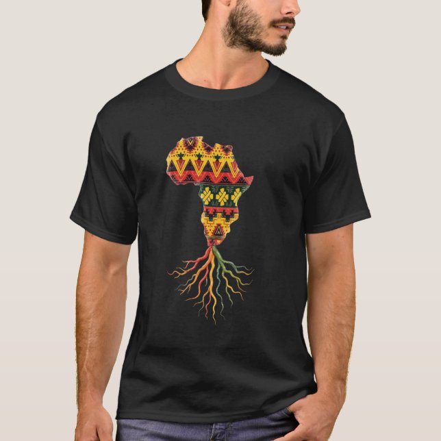Africa Map - Traditional Kente Cloth - African Roo T-Shirt (Front)