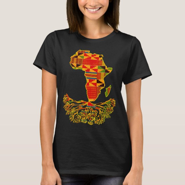 Africa Map Traditional Kente Cloth African Roots C T-Shirt (Front)