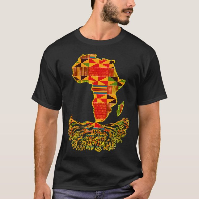 Africa Map Traditional Kente Cloth African Roots C T-Shirt (Front)
