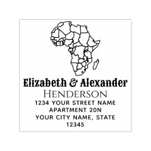 Africa Map w/ Countries Couple Name Return Address Self-inking Stamp